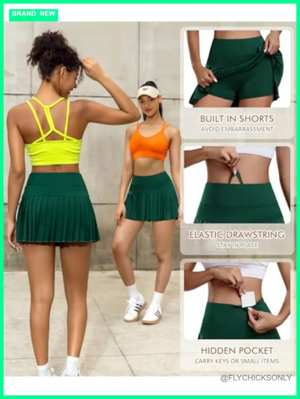 Pleated Tennis Skirt with Built-in Shorts, High Waist, 3 Pockets, Athletic Golf